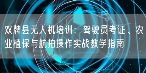 双牌县无人机培训：驾驶员考证、农业植保与航拍操作实战教学指南