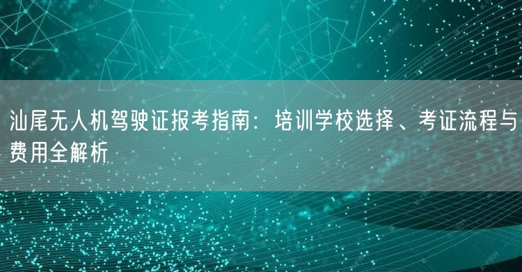 汕尾无人机驾驶证报考指南：培训学校选择、考证流程与费用全解析