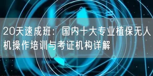 20天速成班:国内十大专业植保无人机操作培训与考证机构详解