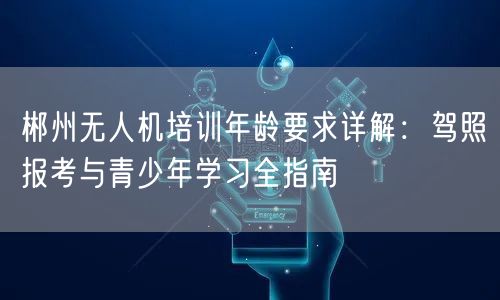 郴州无人机培训年龄要求详解：驾照报考与青少年学习全指南