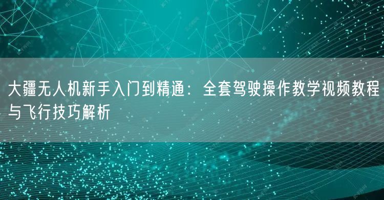 大疆无人机新手入门到精通:全套驾驶操作教学视频教程与飞行技巧解析 大疆无人机新手入门到精通:全套驾驶操作教学视频教程与飞行技巧解析