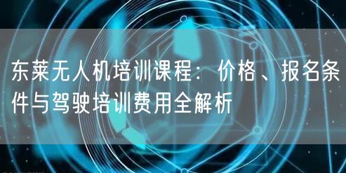 东莱无人机培训课程：价格、报名条件与驾驶培训费用全解析