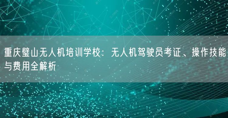 重庆璧山无人机培训学校:无人机驾驶员考证、操作技能与费用全解析