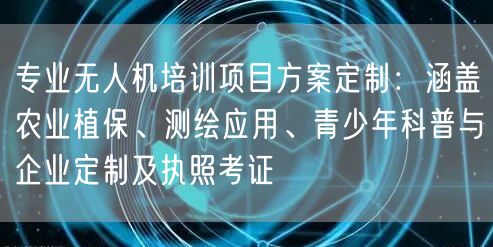专业无人机培训项目方案定制：涵盖农业植保、测绘应用、青少年科普与企业定制及执照考证