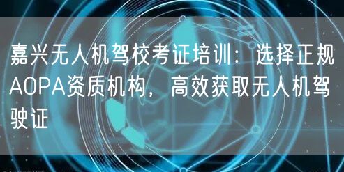 嘉兴无人机驾校考证培训:选择正规AOPA资质机构,高效获取无人机驾驶证 嘉兴无人机驾校考证培训:选择正规AOPA资质机构,高效获取无人机驾驶证