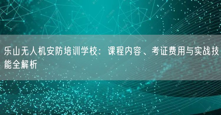 乐山无人机安防培训学校：课程内容、考证费用与实战技能全解析