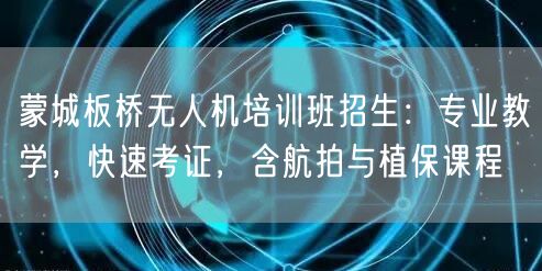 蒙城板桥无人机培训班招生：专业教学，快速考证，含航拍与植保课程