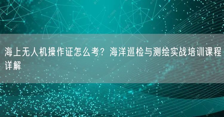 海上无人机操作证怎么考？海洋巡检与测绘实战培训课程详解