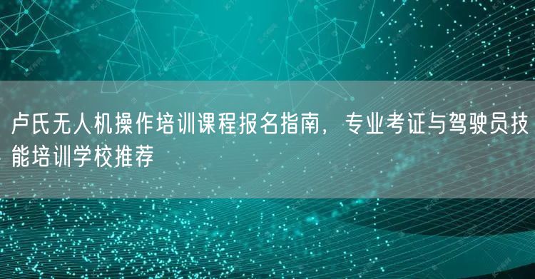 卢氏无人机操作培训课程报名指南，专业考证与驾驶员技能培训学校推荐