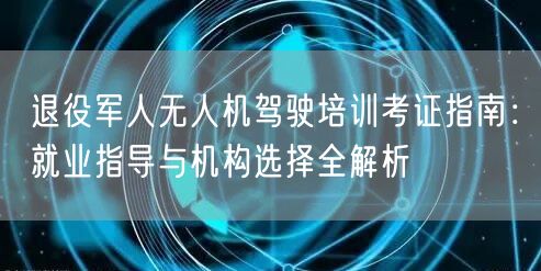 退役军人无人机驾驶培训考证指南:就业指导与机构选择全解析 退役军人无人机驾驶培训考证指南:就业指导与机构选择全解析