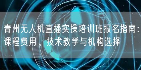 青州无人机直播实操培训班报名指南：课程费用、技术教学与机构选择