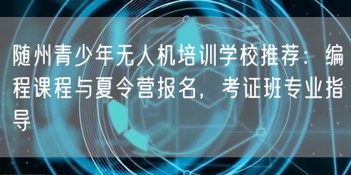 随州青少年无人机培训学校推荐:编程课程与夏令营报名,考证班专业指导 随州青少年无人机培训学校推荐:编程课程与夏令营报名,考证班专业指导